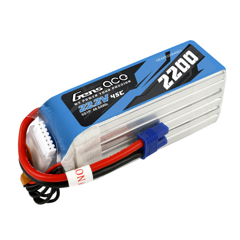 Gens ace 2200mAh 6S 45C 22.2V Lipo Battery Pack with EC3 Plug