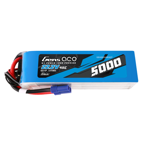 Gens ace 5000mAh 6S 45C 22.2V G-tech LiPo Battery Pack with EC5 Plug