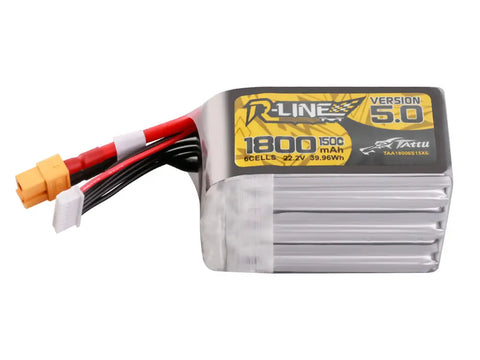 Tattu R-Line Version 5.0 1800mAh 6S 150C 22.2V Lipo Battery Pack with XT60 Plug